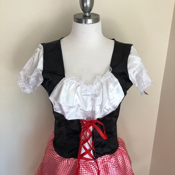 Beautiful Red Checkered Tyrolean Dirndl Dress - Picture 8 of 9